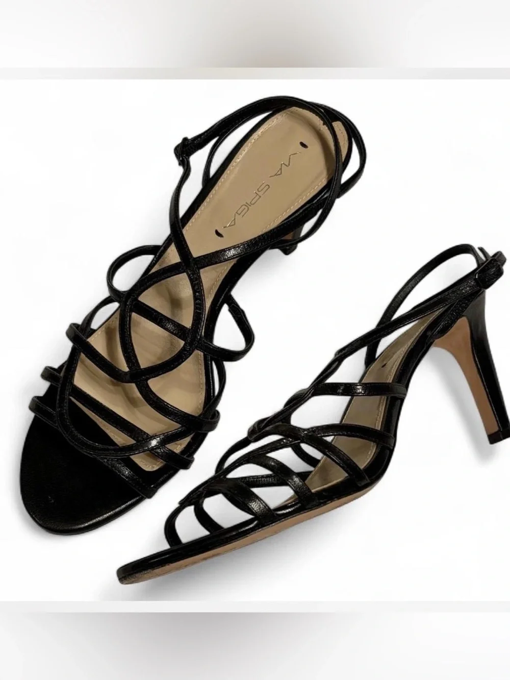 VIA SPIGA Genuine Leather Black Women's Strappy Heel Sz 8.5M